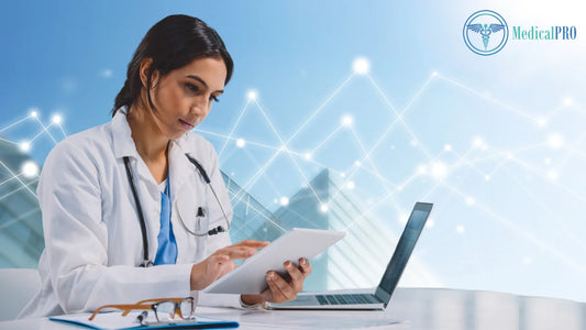 Doctor using digital clinic management tools